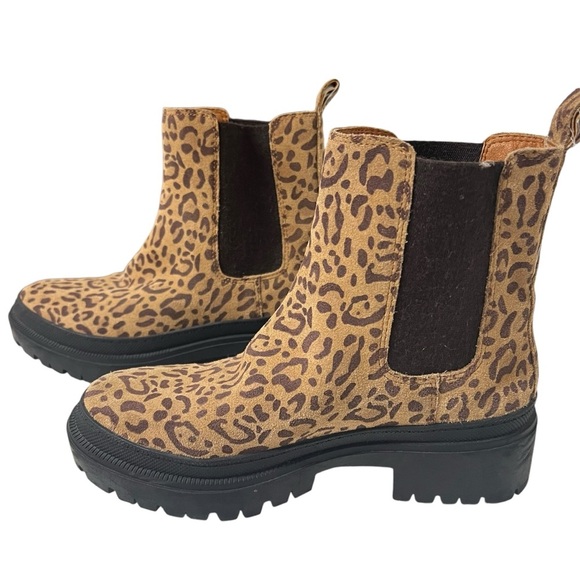 Lucky Brand Ellerey Leopard Print Suede Block Heel Lug Sole Boots Sz 7.5 *Flawed - Picture 1 of 16